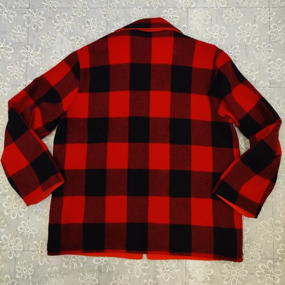 Vintage Woolrich Buffalo Wool Plaid and Acrylic Orange Reversible Jacket, XL - Picture 8 of 16